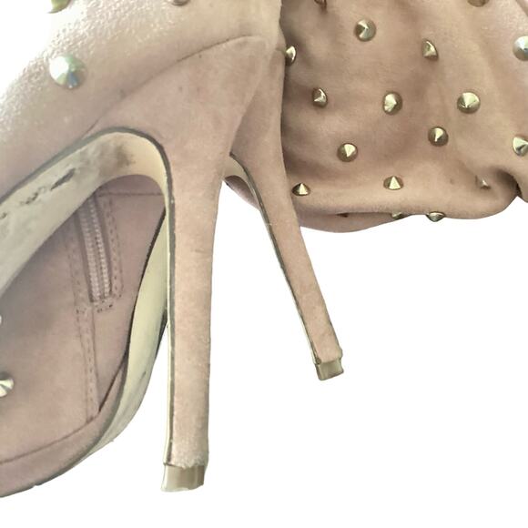 Liliana Vegan Suede Over the Knee Golden Tacks Peep Toe Boots - Picture 7 of 10